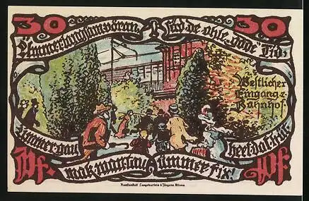 Notgeld Gross-Flottbek 1921, 30 Pfennig, Alter Stuhlwagen, Eingang zum Bahnhof