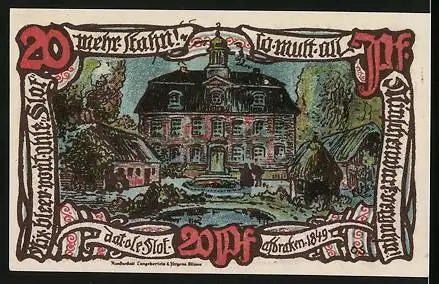 Notgeld Gross-Flottbek 1921, 20 Pfennig, Mullbieter mit Putterde, Rathaus