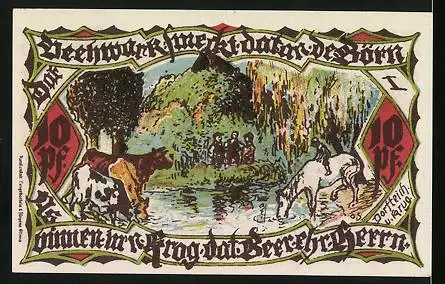 Notgeld Gross-Flottbek 1921, 10 Pfennig, Ortsansicht 1789, Dorfteich