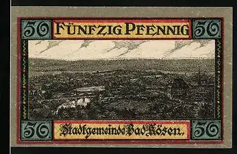 Notgeld Bad Kösen 1921, 50 Pfennig, Ortsansicht, Stadtwappen