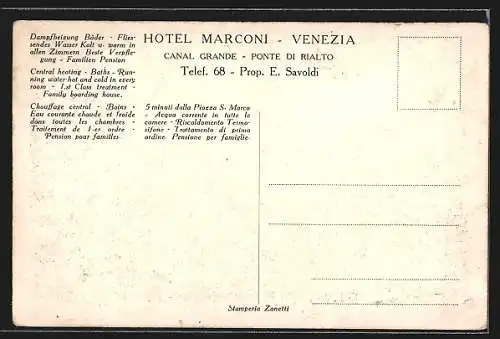 Künstler-AK Venezia, Hotel Marconi, Prop. E. Savoldi