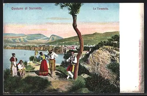 AK Sorrento, Italiener in Volkstracht tanzen eine Tarantella