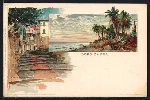 Künstler-AK Manuel Wielandt: Bordighera, Ortsansicht, Blick über das Meer