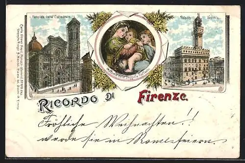 Lithographie Firenze, Facciata della Cattedrale, Palazzo Vecchio