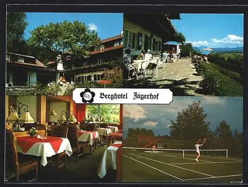 AK Isny /Allgäu, Gasthaus Berghotel Jägerhof, Aussenansichten mit Tennisplatz