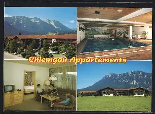 AK Inzell /Oberbayern, Gasthaus Chiemgau Appartments, Aussenansichten, Schwimmbad, Gästezimmer