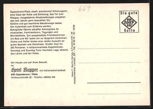 AK Eppenbrunn /Pfalz, Hotel Restaurant Kupper, Innenansichten