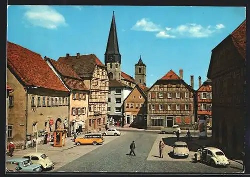 AK Münnerstadt, Hotel Bayerischer Hof, Ortsansicht mit Marktplatz