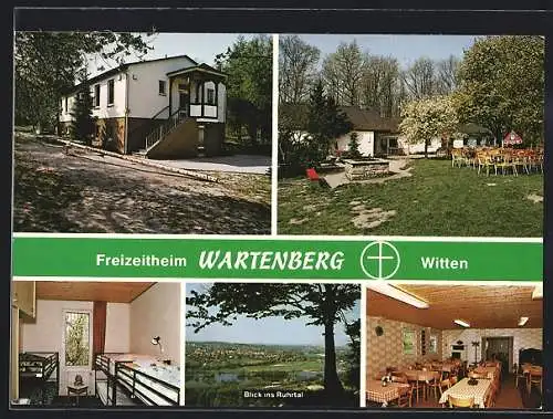 AK Witten, Gasthaus Freizeitheim Wartenberg, Innenansichten u. Blick ins Ruhrtal
