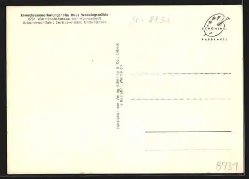 AK Wermerichshausen b. Münnerstadt, Gasthaus Erwachsenenerholungsheim Haus Wannigsmühle, Innenansichten
