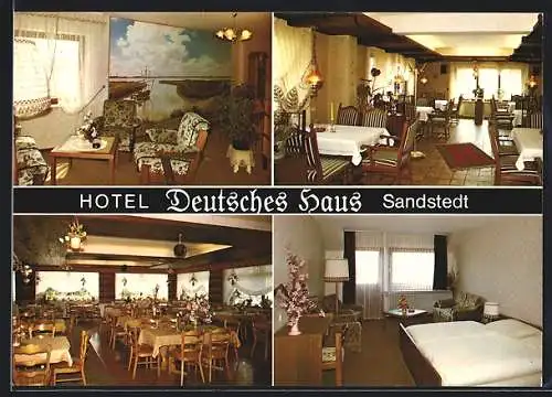 AK Sandstedt, Hotel Cafe Restaurant Deutsches Haus, Speisesaal u. Hotelzimmer