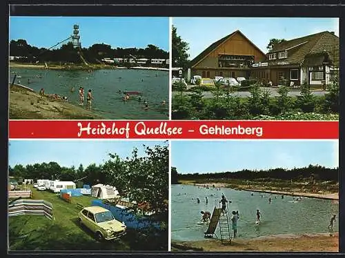 AK Gehlenberg, Gasthaus Heidehof Quellsee, Ansichten v. Campingplatz u. Freibad