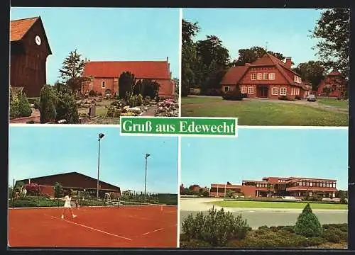 AK Edewecht, Ortsansichten m. Friedhof u. Tennisplatz