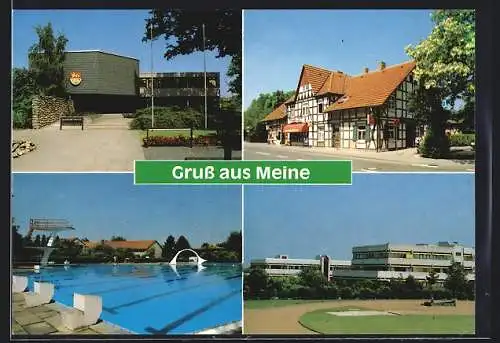 AK Meine, Schwimmbecken, Sportplatz, Gebäudeansichten