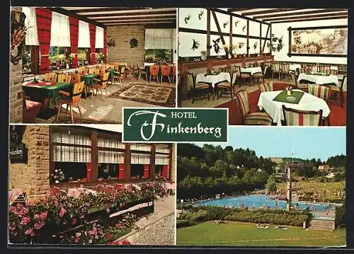 AK Blankenheim /Ahr, Hotel Restaurant Finkenberg, Innenansichten u. Freibad