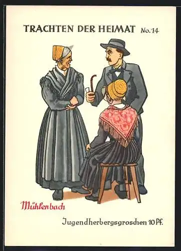 AK Mühlenbach / Gutach, Mann mit zwei Frauen, Schwäbische Tracht