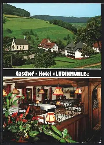 AK Freiamt /Schwarzwald, Gasthof-Hotel Ludinmühle, mit Innenansicht, Brettental 20