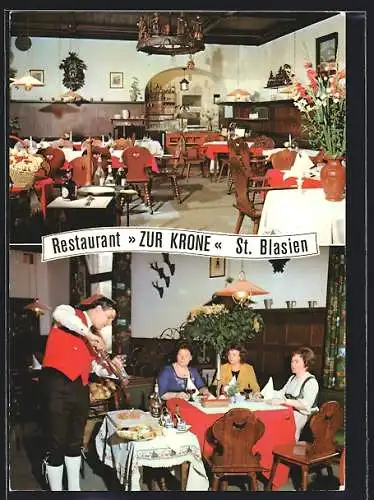 AK St. Blasien, Restaurant Zur Krone, Speiseräume mit Gästen