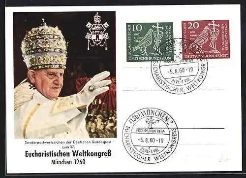 AK München, Eucharistischer Weltkongress 1960, Portrait Papst Johannes XXIII.