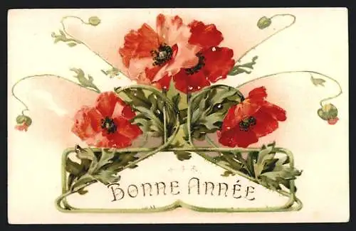 AK Mohnblumen mit Grün