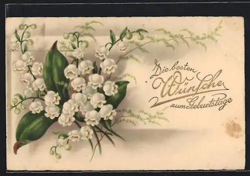 AK Strauss mit Maiglöckchen, Geburtstagsgruss