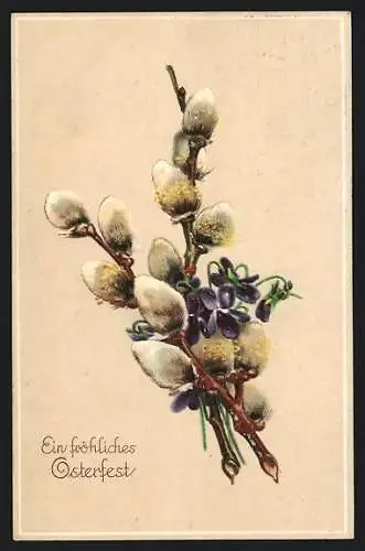 AK Weidenkätzchen-Strauss, Ostergruss