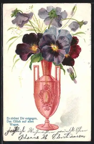 Präge-AK Pokalartige Vase mit Stiefmütterchen