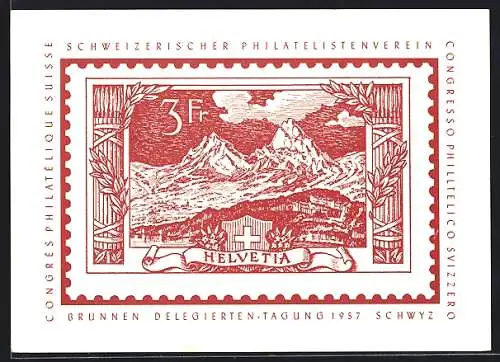 AK Brunnen, 67. Schweiz. Philatelisten-Kongress 1957, Briefmarke