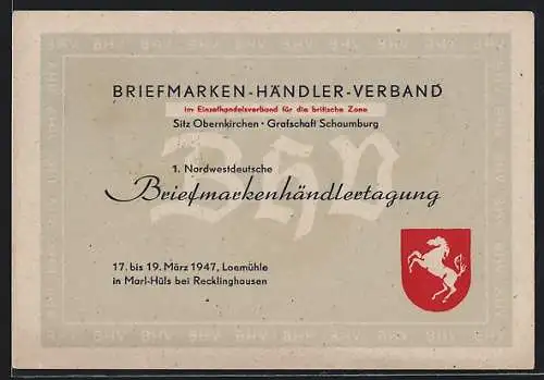AK Marl-Hüls, 1. Nordwestdeutsche Briefmarkenhändlertagung 1947, Ausstellung, Wappen