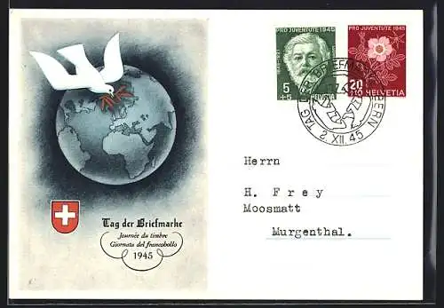 AK Tag der Briefmarke 1945, Globus