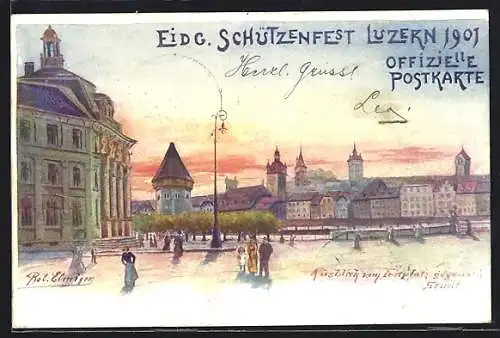 AK Luzern, Eidgenössisches Schützenfest 1901, Ausblick vom Festplatz gegen die Stadt