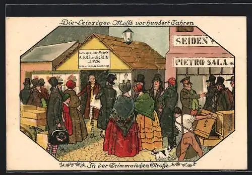 Künstler-AK Die Leipziger Messe vor hundert Jahren, In der Grimmaischen Strasse