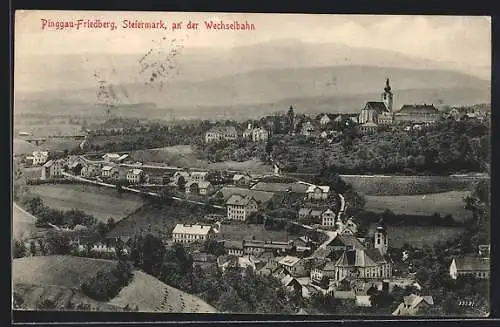 AK Pinggau-Friedberg /Wechselbahn, Gesamtansicht mit Bergpanorama aus der Vogelschau