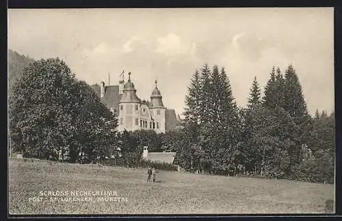 AK St. Lorenzen, zwei Männer vor Schloss Nechelheim