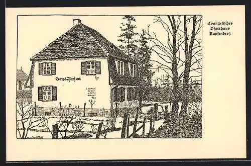 Künstler-AK Kapfenberg, ev. Pfarrhaus