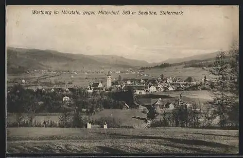 AK Wartberg /Mürztal, Gesamtansicht gegen Mitterdorf aus der Vogelschau