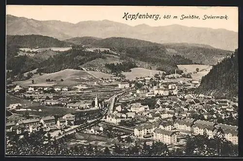 AK Kapfenberg, Totalansicht mit Bergpanorama aus der Vogelschau