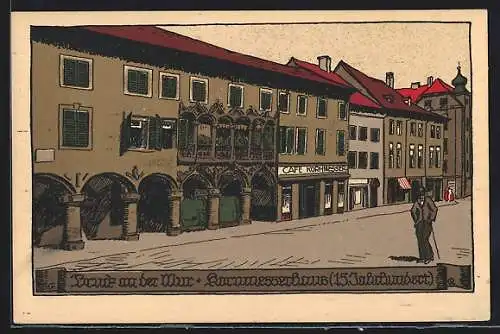 Steindruck-AK Bruck a. d. Mur, Kornmesserhaus aus dem 15. Jahrhundert mit Cafe Kornmesser