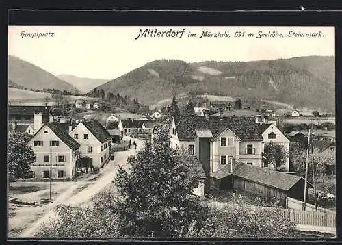AK Mitterdorf /Mürztal, Hauptplatz und Berge aus der Vogelschau
