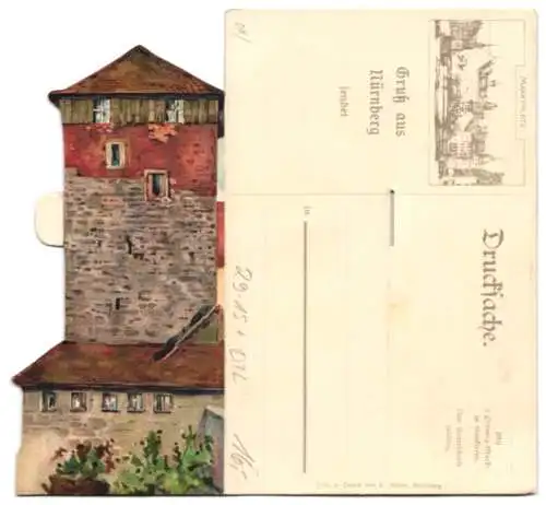 Mechanische-AK Nürnberg, Fünfeckiger Turm mit Kuginsland und Kaiserstallung, Kultur- u. Kriminalmuseum