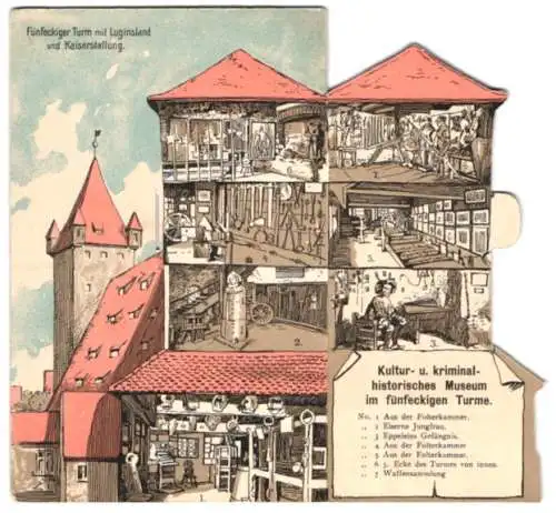 Mechanische-AK Nürnberg, Fünfeckiger Turm mit Kuginsland und Kaiserstallung, Kultur- u. Kriminalmuseum