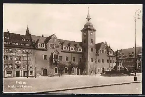 AK Freiberg / Sachsen, Markt mit Rathaus und Ratsapotheke