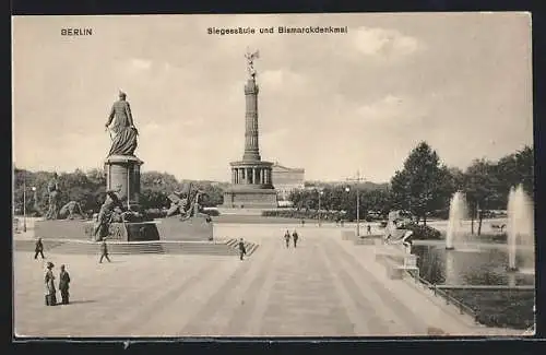 AK Berlin-Tiergarten, Siegessäule und Bismarckdenkmal