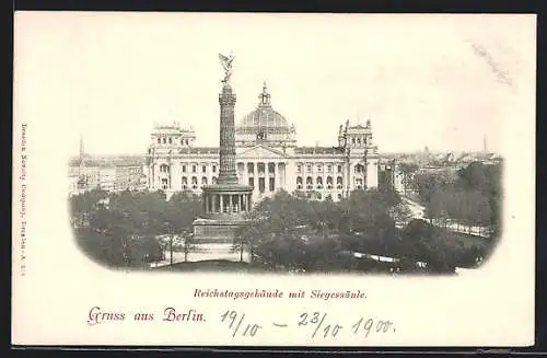 AK Berlin, Reichstagsgebäude mit Siegessäule