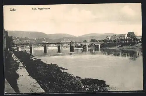 AK Trier, Panorama an der Röm. Moselbrücke