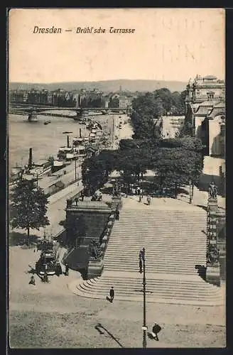 AK Dresden, Blick auf die Brühlsche Terrasse, Strassenbahn