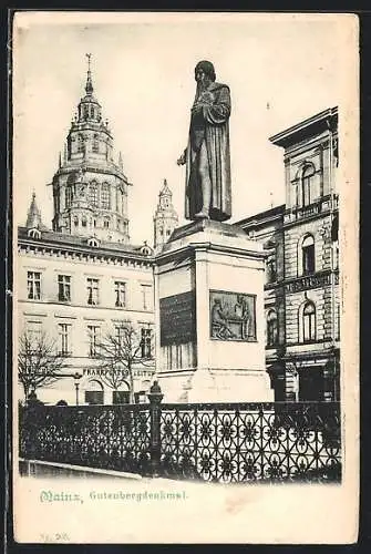 AK Mainz, Gutenbergdenkmal vor der Frankfurter Zeitung