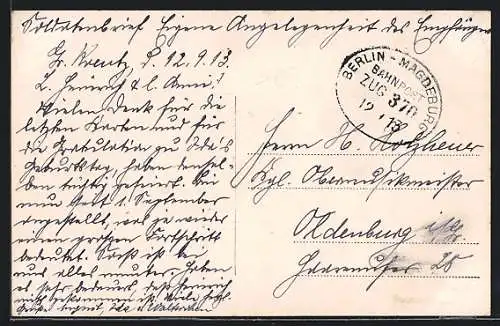 AK Bahnpoststempel Berlin-Magdeburg 1913, Zug 370