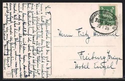 AK Bahnpoststempel Frankfurt /Main-Freiburg, Zug 922