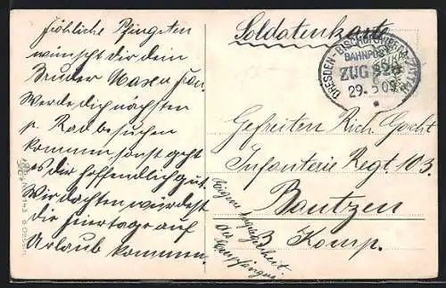 AK Bahnpoststempel Dresden-Bischofswerda-Zittau, Zug 828